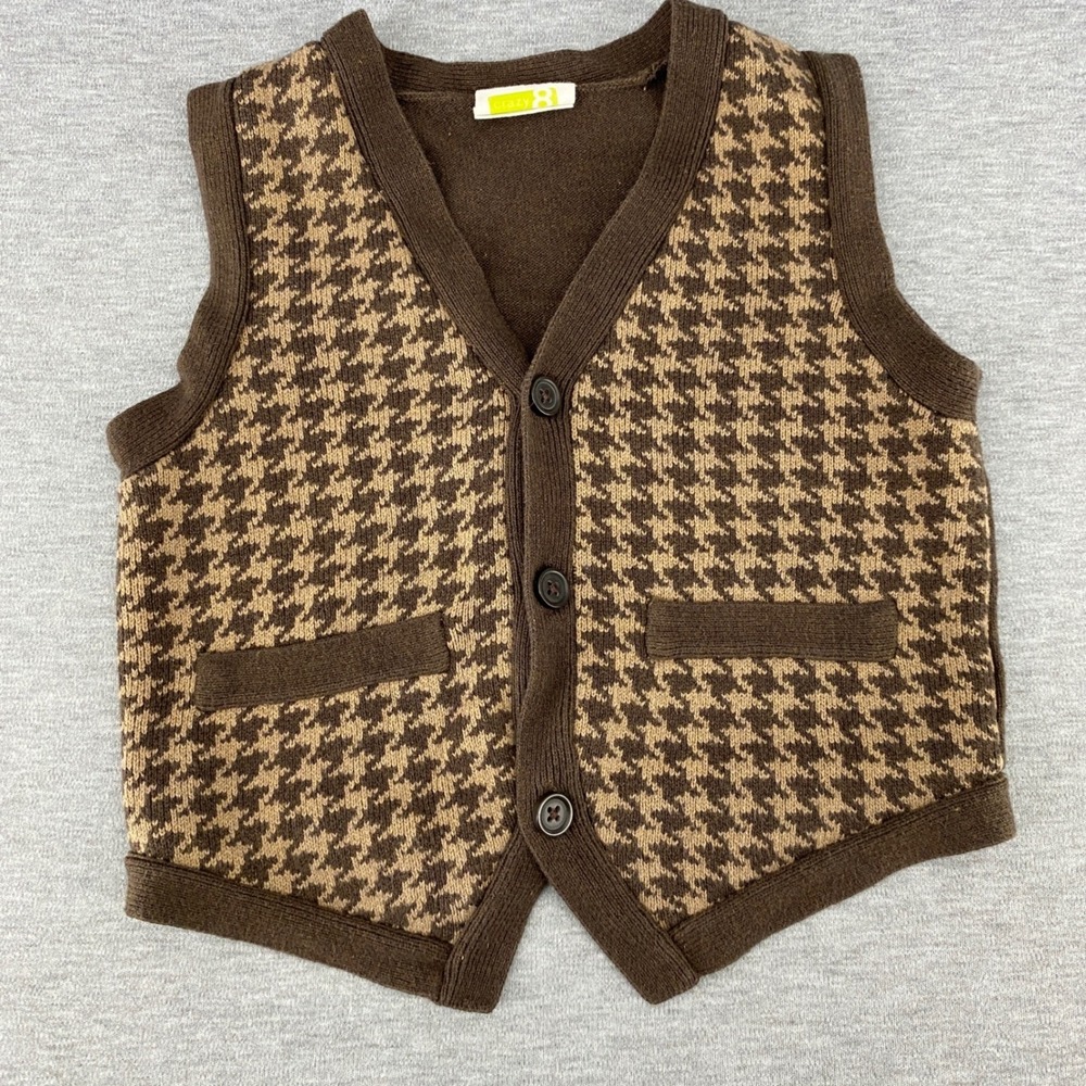 Crazy 8 Sweater Vest‎ Kids 3T Brown Houndstooth Knit Button Up